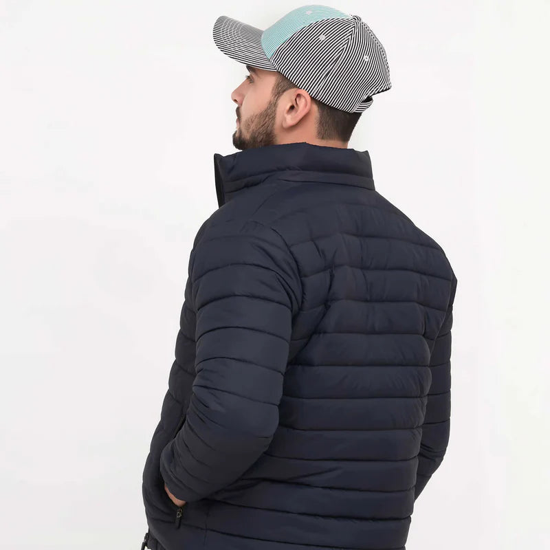Stand Collar Puffer Jacket - Blue